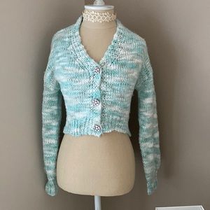 Beautiful spring cropped sweater with rhinestone buttons